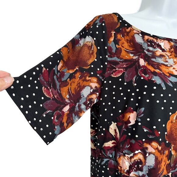 Piphany Black Floral Polka Dot Scoop Neck Tunic Size M - Picture 3 of 7